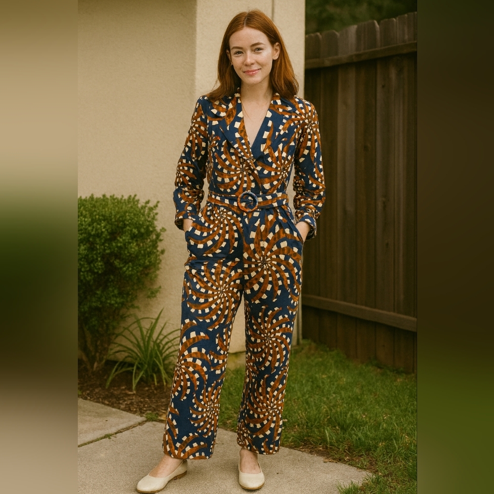 FARM Rio Blue and Brown Swirl Jumpsuit